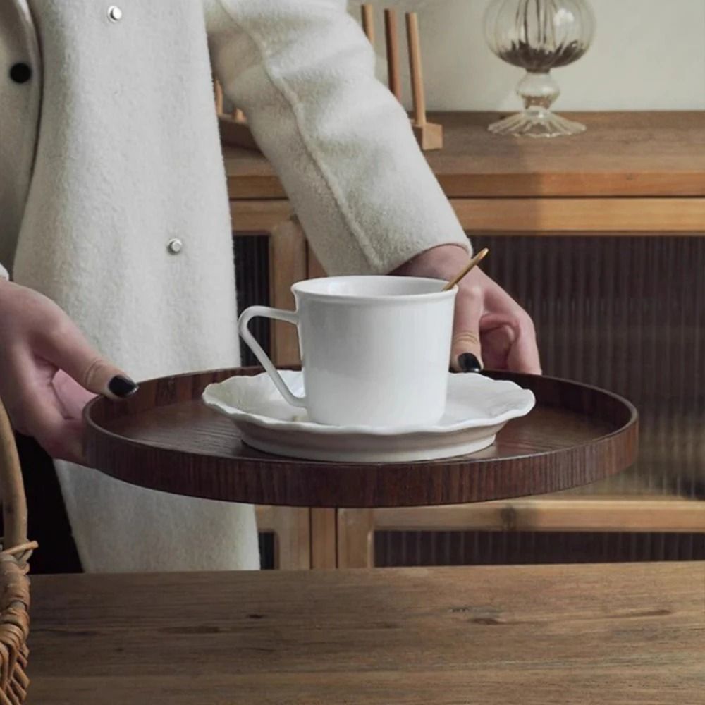 Round Wooden Serving Tray for Home and Kitchen