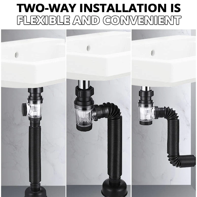 Drain Pipe Set Flexible Flip-Top Sink Drain with Deodorizing Filter, Universal Anti-Clogging Downspout for Kitchen Sinks