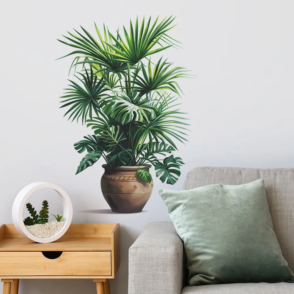 Green Potted Plant Wall Sticker - Self Adhesive 3D Plant Wall Decal for Fresh Green Wall Decor