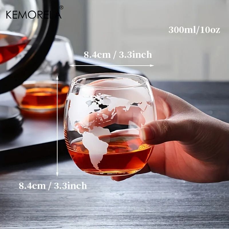 Globe Whiskey Decanter with Wooden Stand 900ml with Optional Glasses