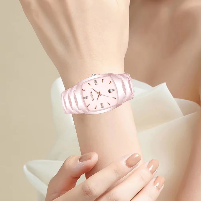 LIGE Elegant Square Women's Quartz Watch – Luxury Ceramic Stainless Calendar Ladies Wristwatch