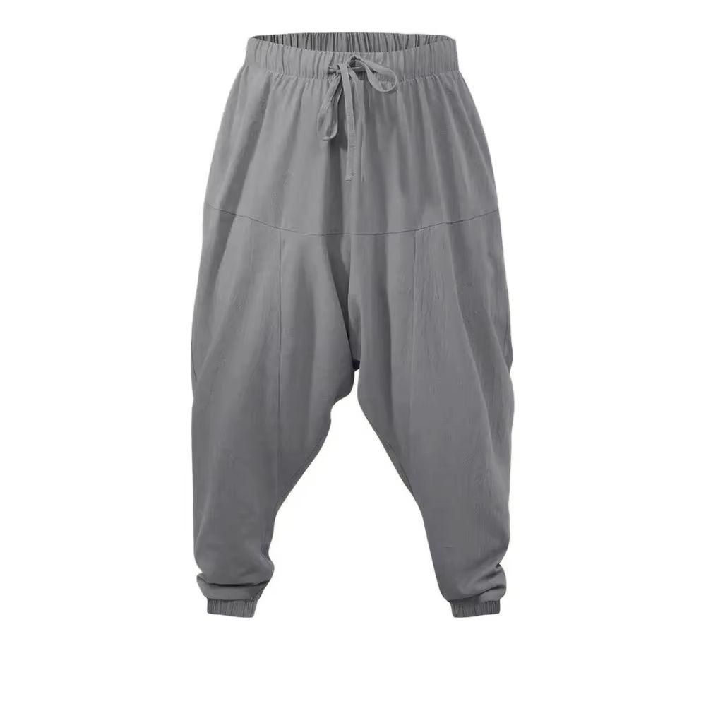 Mens Harem Pants Cotton-Linen, Drop Crotch Loose Fit Streetwear Joggers