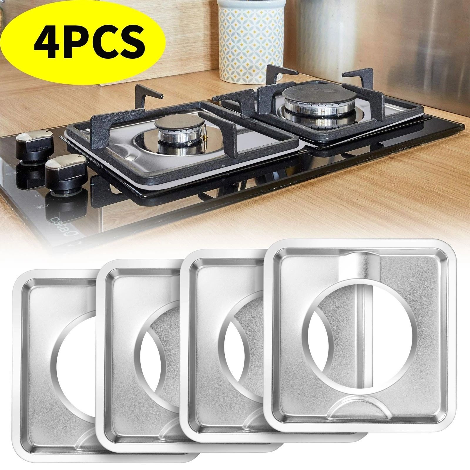 Stainless Steel Gas Range Stove Drip Pans - Square Burner Covers, Reusable