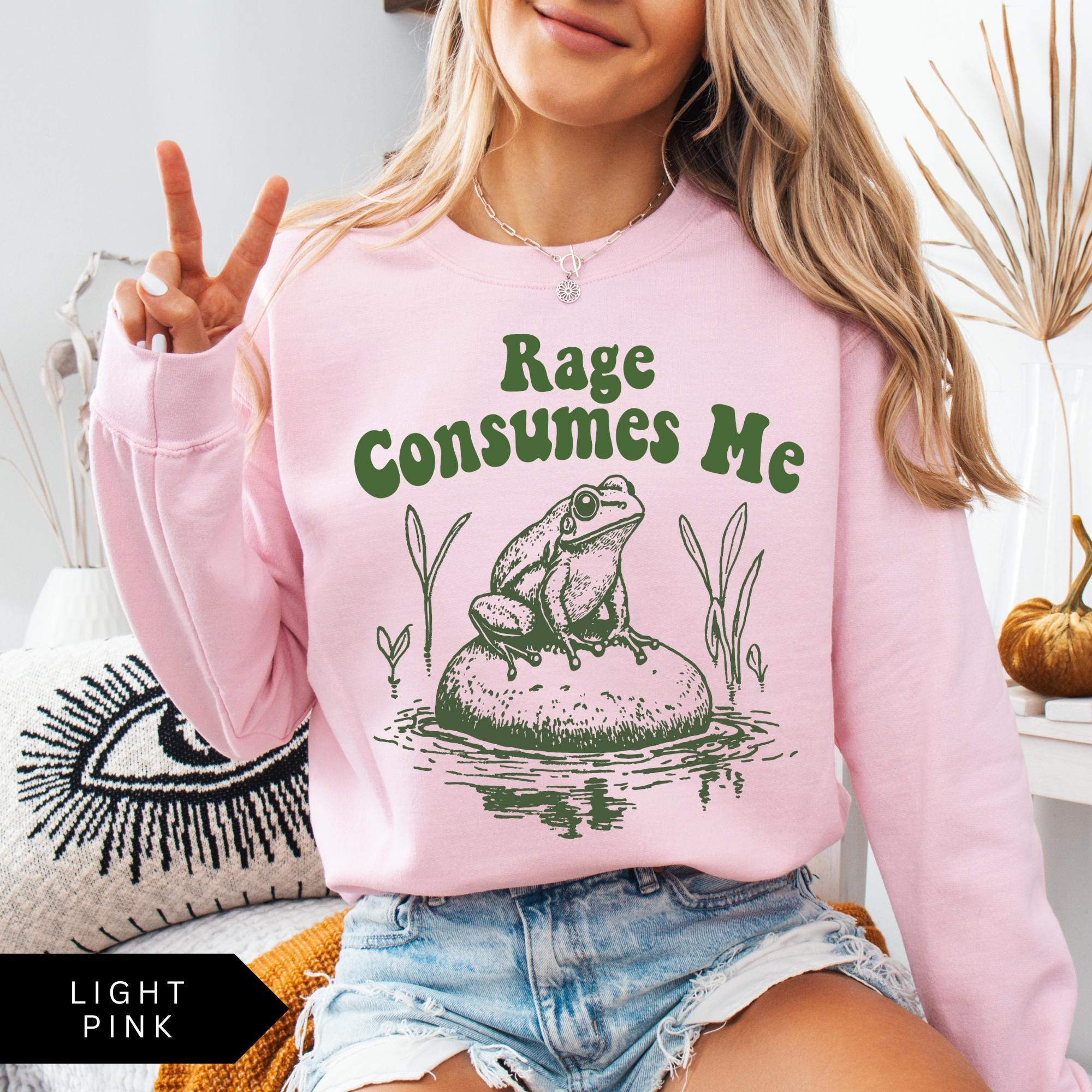Rage Consumes Me Sweatshirt, Vintage Frog Graphic T Shirt, Funny Mental Health Shirt, Oversized Unisex Sweatshirt