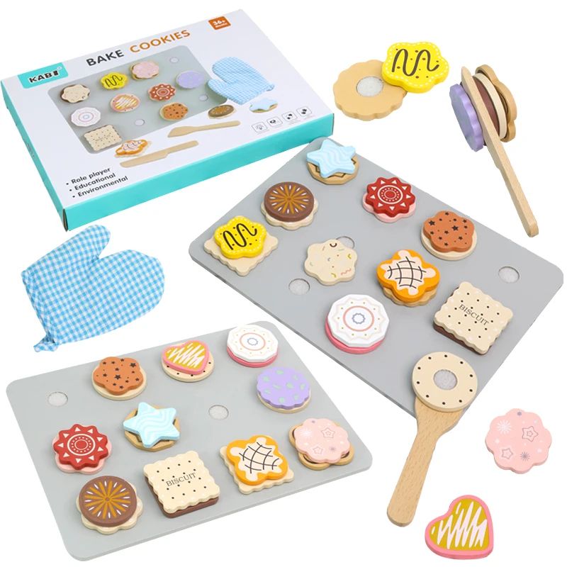 Wooden Kitchen Pretend Play Set for Toddlers, Montessori Simulation Plates & Dishes Toy for Ages