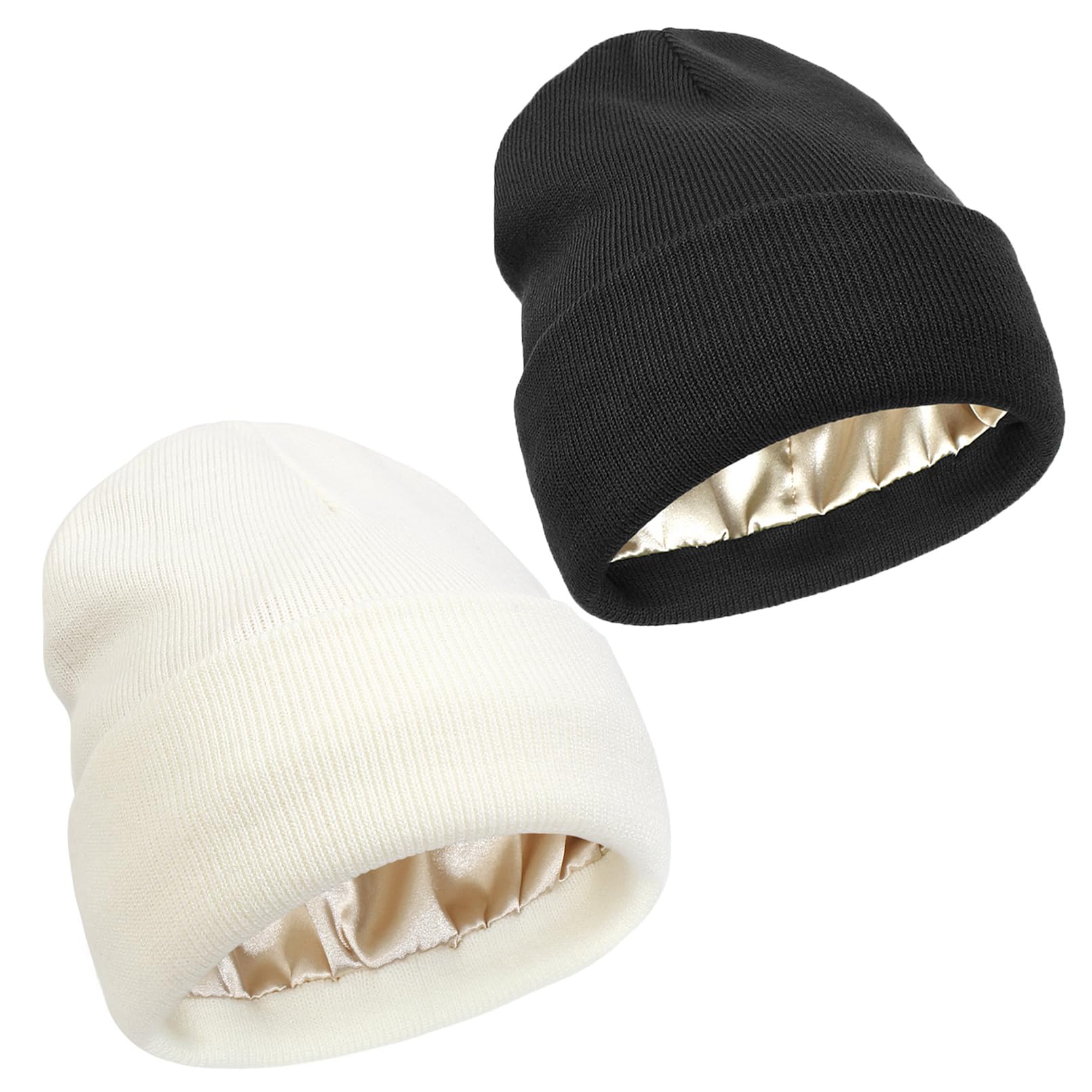 Winter Silk Lining Beanie, Unisex Anti Static Hat, Slouchy Warm Cuffed Skullies, Satin Lined Hair Cover Sleep Cap