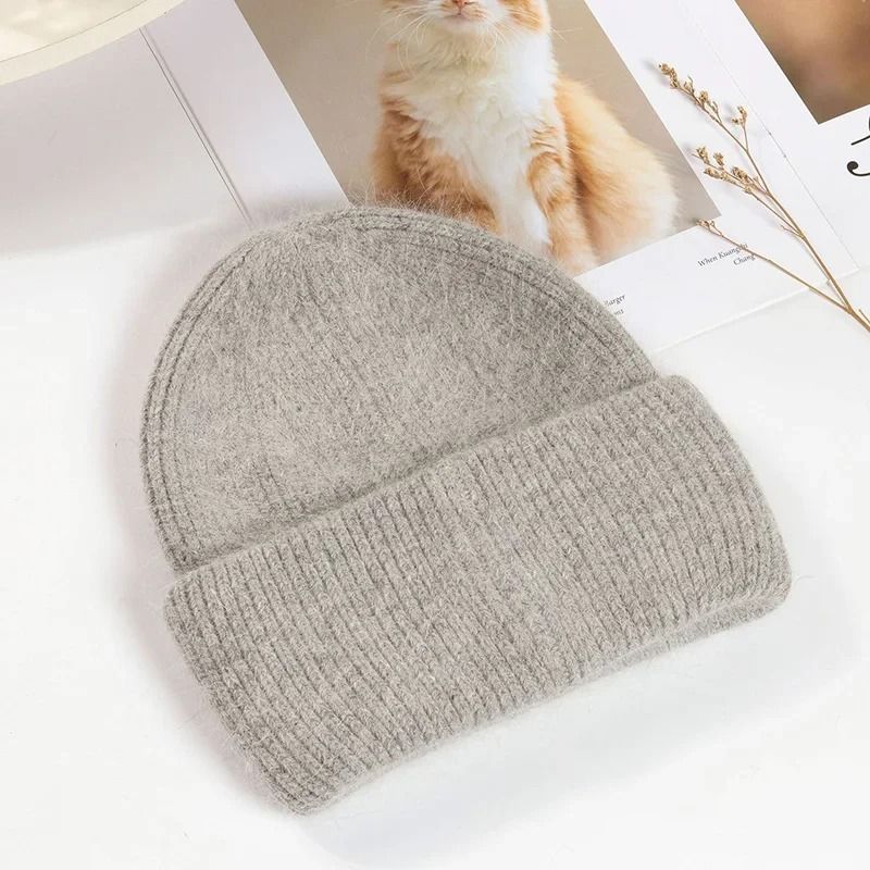 Womens Premium Rabbit Fur Blend Thermal Beanie