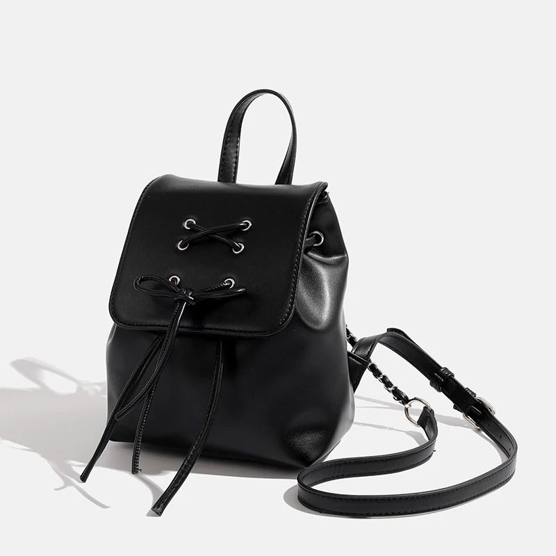 Simple Trendy PU Leather Backpack with Bowknot Detail