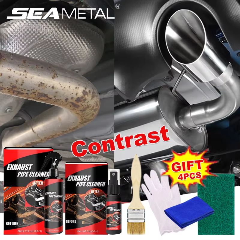 SEAMETAL Exhaust Pipe Cleaner Kit Car Rust Remover and Stainless Steel Polish with Brush and Gloves