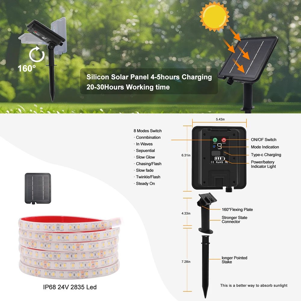 Solar Waterproof LED Light Strip 24V IP68 Outdoor Garden & Party Lighting
