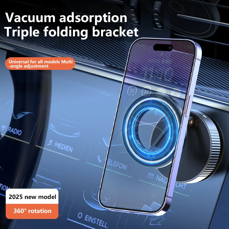 Foldable Xiaomi Strong Magnetic Phone Holder, Adjustable Vacuum Car Mount for iPhone, Cell Phone Live Streaming