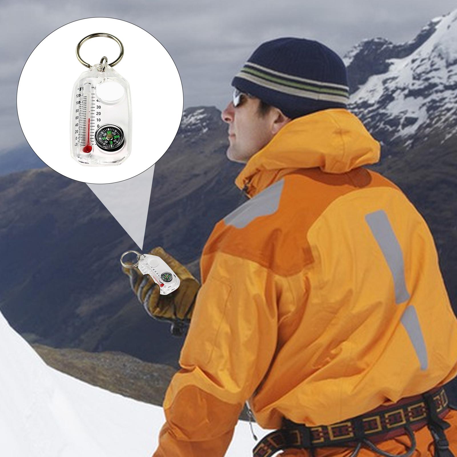 Mini Compass Keychain with Thermometer High Precision Guiding Compass for Camping & Survival