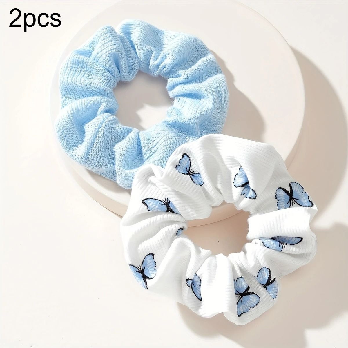 2pcs Butterfly Print Hair Ties & Elastic Headbands