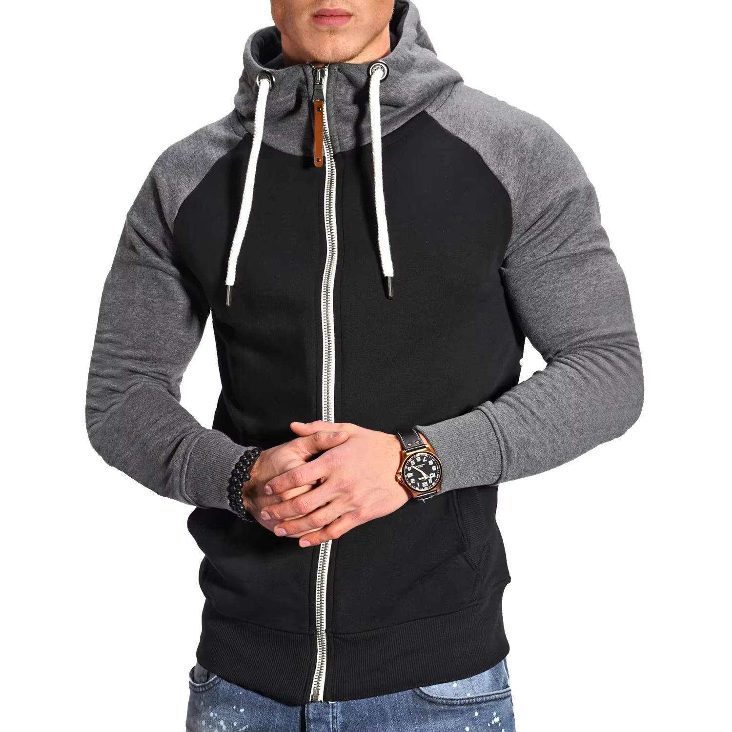 Men's High Neck Zipper Hoodie Long Sleeve Pullover Sweatshirt Jacket