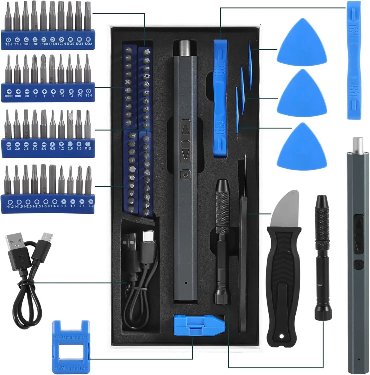 Cordless Electric Screwdriver Pro Kit – Precision screwdriver set with magnetic screwdriver bits, USB Rechargeable Power