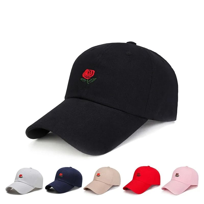 Unisex Rose Embroidered Baseball Cap Adjustable Cotton Streetwear Hat for Men and Women