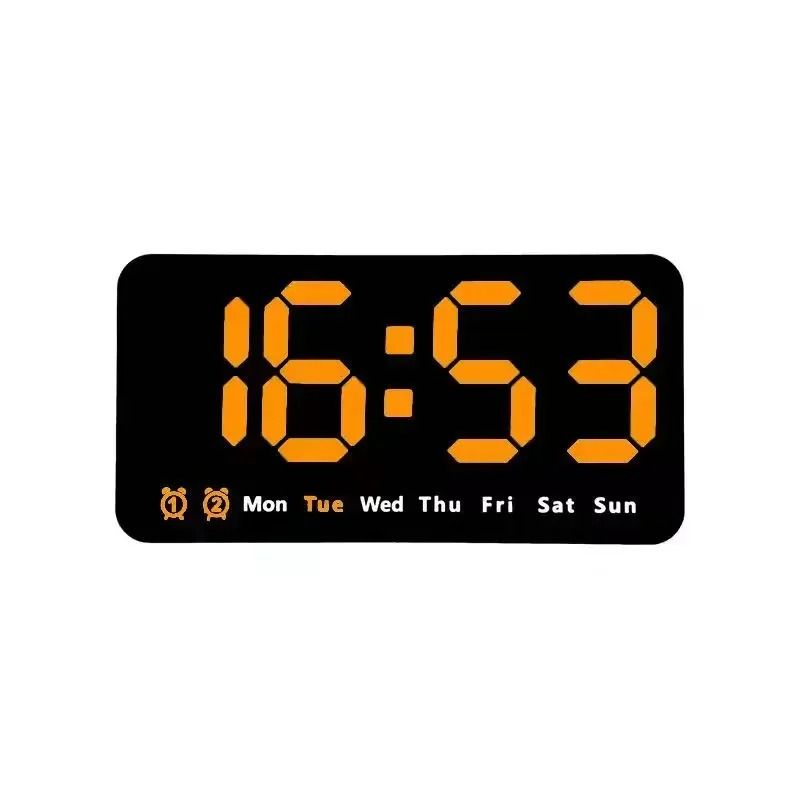 Voice Control Digital Wall Clock Large LED Display with Temperature and Dual Alarm