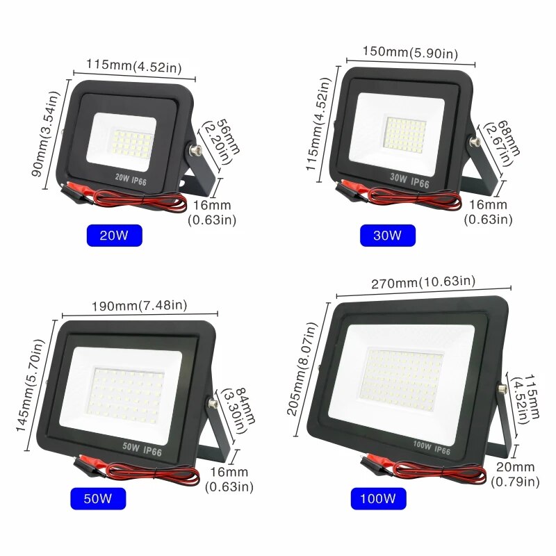 DC12V LED Flood Light: 20W-100W Outdoor Spotlight, Waterproof IP66, Portable 12 Volt LED Lights