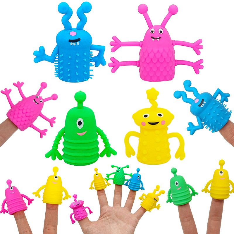 Funny Rubber Finger Puppets for Kids, Colorful Monster Stretchy Toys for Parties