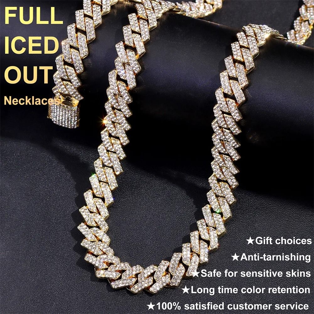 Iced Cuban Chain Necklace 20 Inch Hip Hop Style Diamond Look Unisex Jewelry