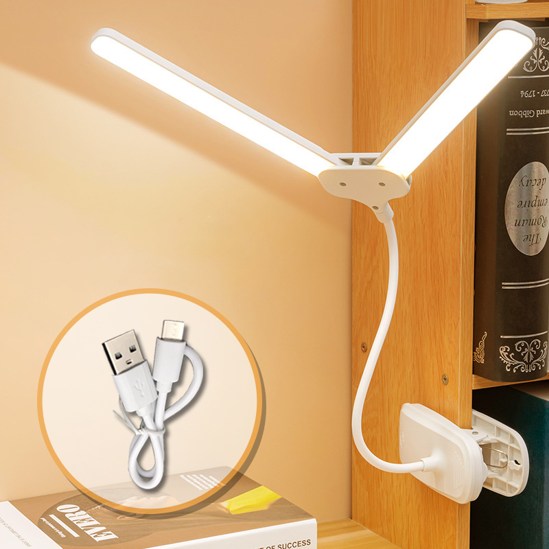 USB Rechargeable LED Desk Lamp with Dual Heads Touch Control, Eye Protection, Brightness Modes
