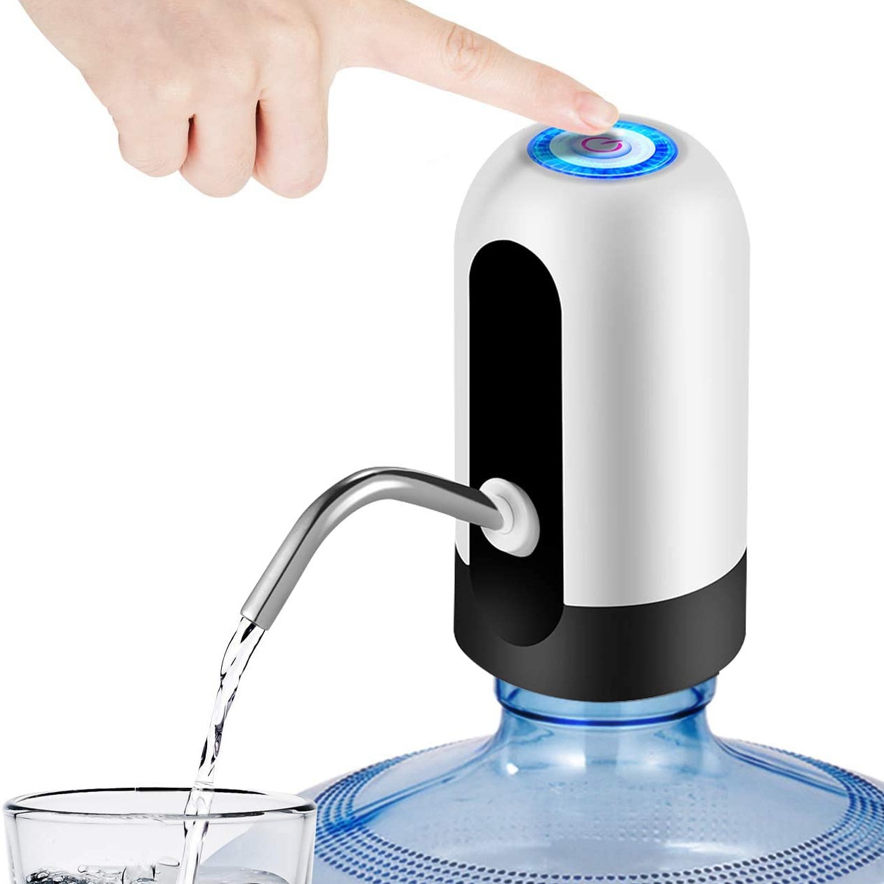 White Water Bottle Pump, USB Charging Drink Dispenser, Auto Switch, One Click Drinking Pump, Black Option