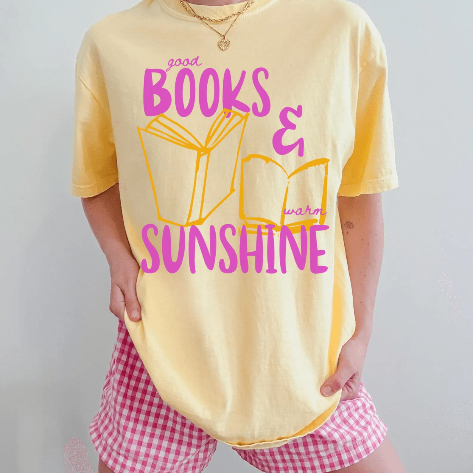 Comfort Colors Bookish Shirt for Women Good Books and Sunshine Reading Tee Summer Book Lover Top