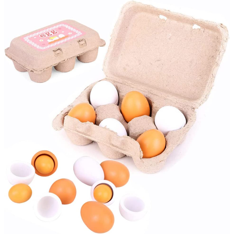 Kids Play Kitchen Toys, Wooden Egg Pretend Play Food Set, Baby Early Learning Cooking Toy Set