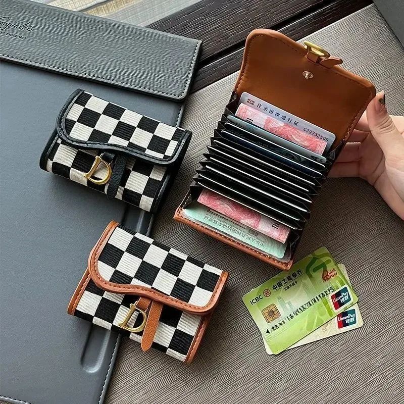Luxury Checkered Slim Card Holder Wallet for Women