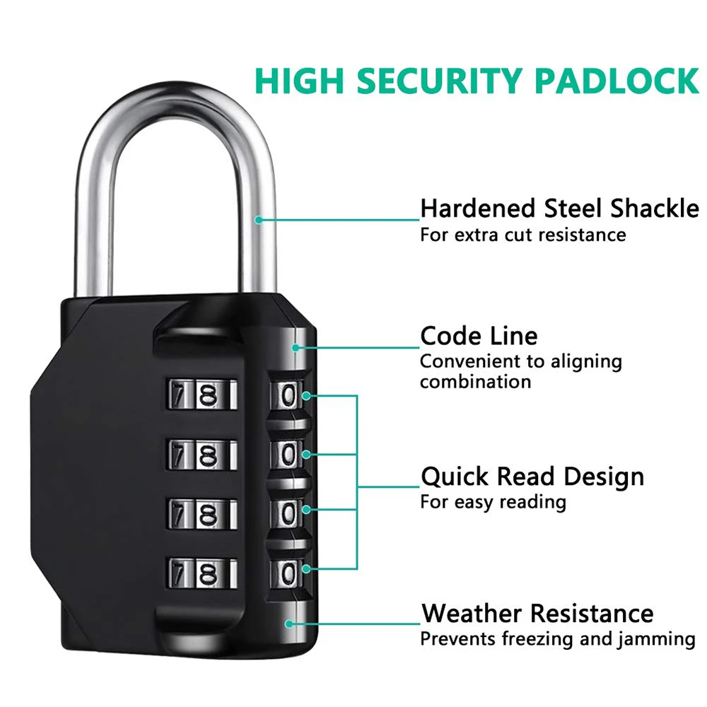 Waterproof Combination Lock, 4-Digit Resettable Heavy Duty Padlock for Outdoor Use