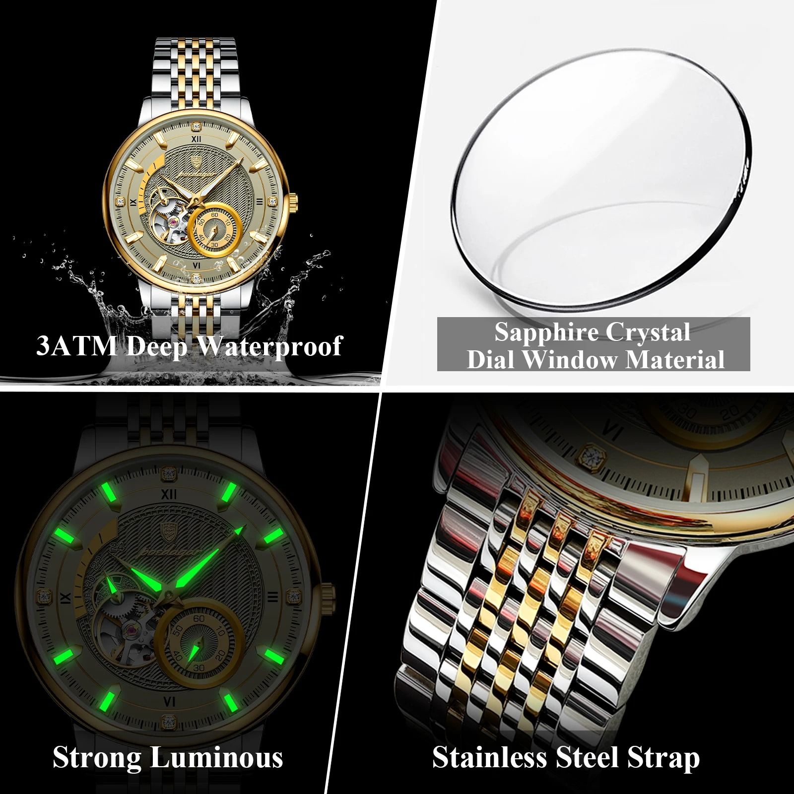 Hollow Tourbillon Mechanical Watch – Luxury Luminous Automatic Stainless Steel Timepiece