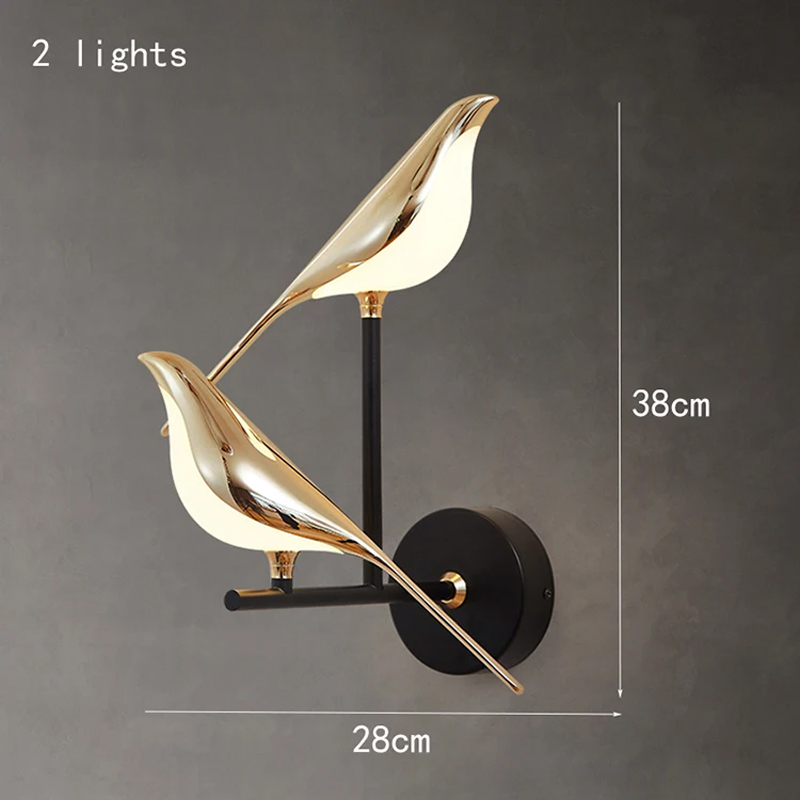 Nordic Golden Bird LED Wall Lights for Living Room Decoration, Creative Wall Lamps, Bedroom Bedside Sconces