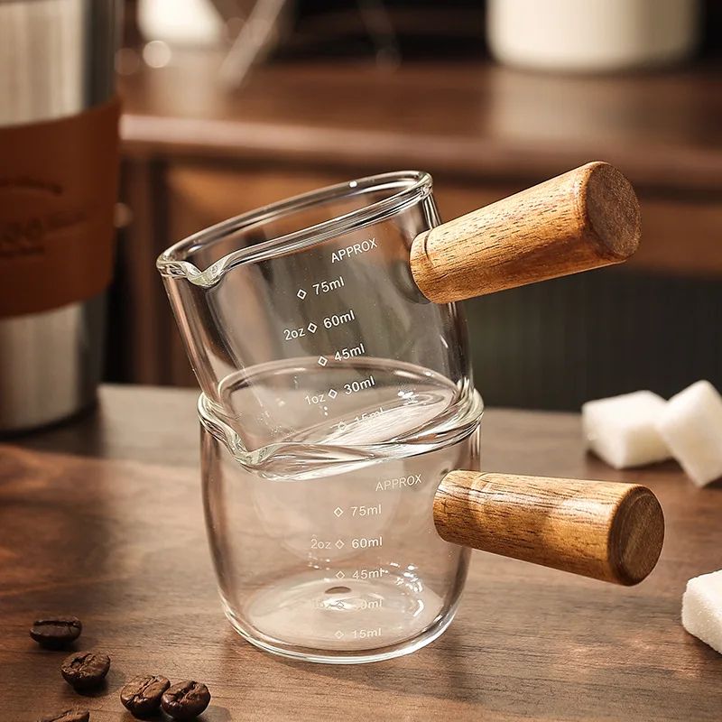 Italian Glass Espresso Cup Set with Measuring Marks Barista Shot Glass & Mini Milk Jug