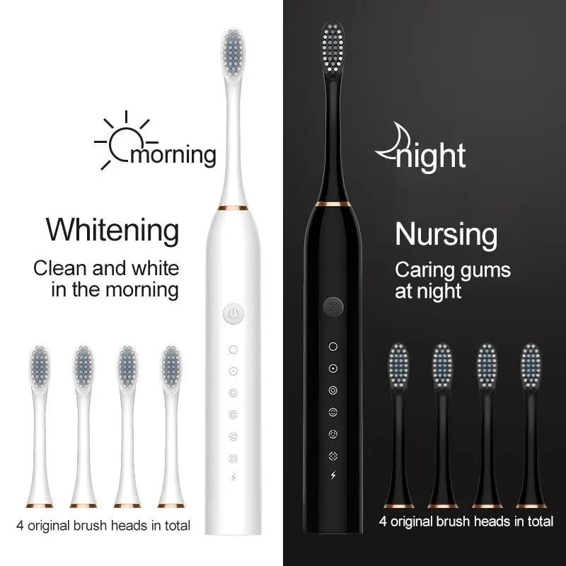 Ultrasonic Electric Toothbrush with 6 Cleaning Modes, USB Rechargeable & Waterproof
