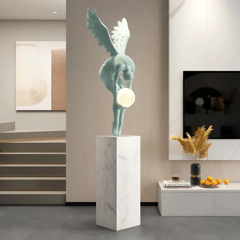 Luminous Wing Sculpture – Nordic Resin Angel Figure Modern Living Room Decor Statue