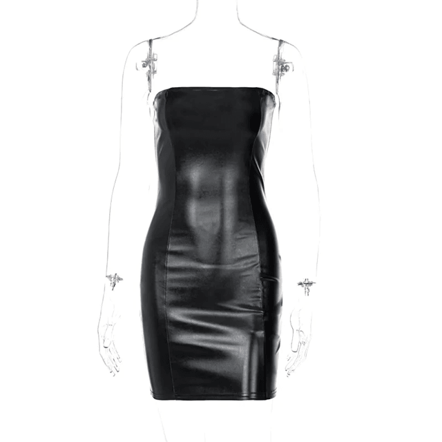Strapless Pu Leather Mini Dress