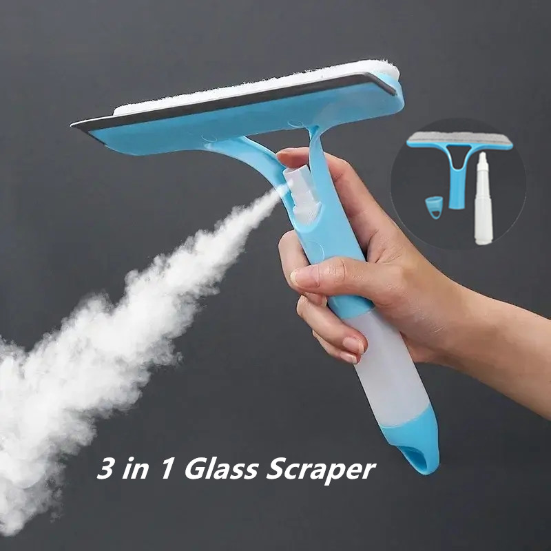 Window Cleaning Tool Glass Wiper with Spray Bottle for Streak Free Shine