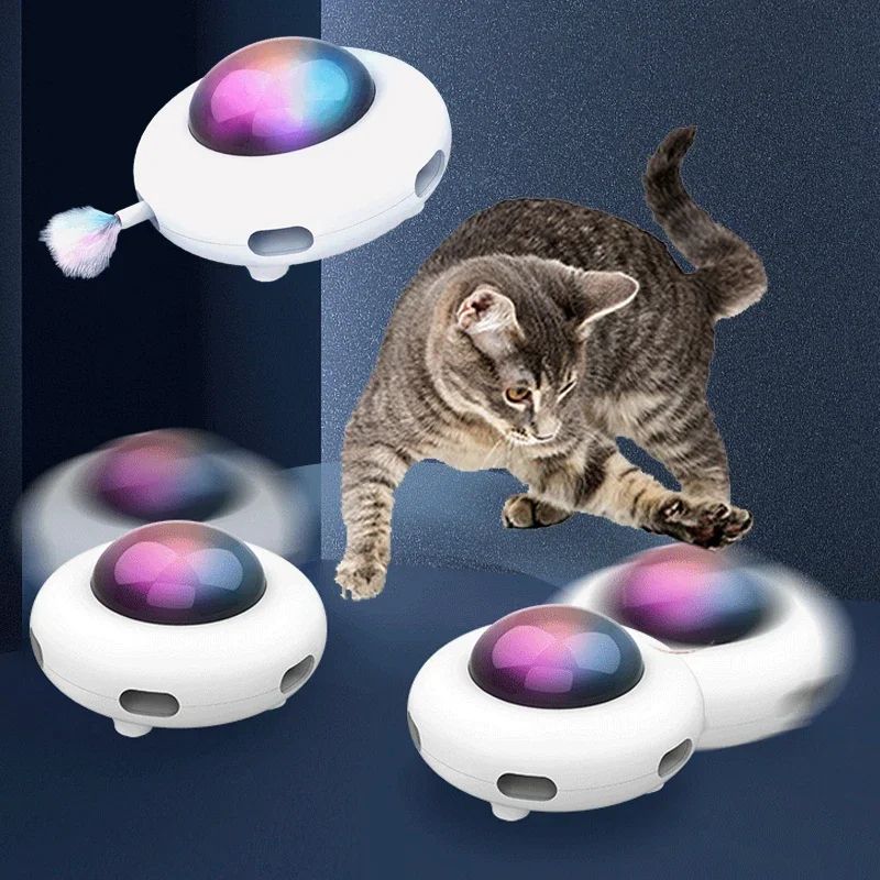 Smart UFO Interactive Cat Teaser Toy – Automatic Turntable Feather Chasing Trainer, USB Rechargeable