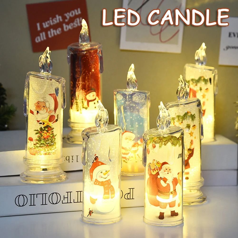 Christmas LED Flameless Candle Set with Santa Projection