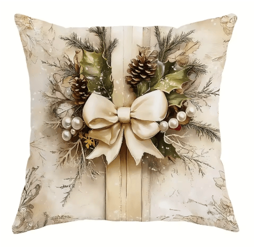 Festive Christmas Pillow Cover with Santa Claus & Reindeer Design