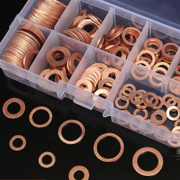 Copper Washer Gasket Set, M8/M10/M12/M14 Flat Ring Seal Assortment Kit for Bolts & Nuts