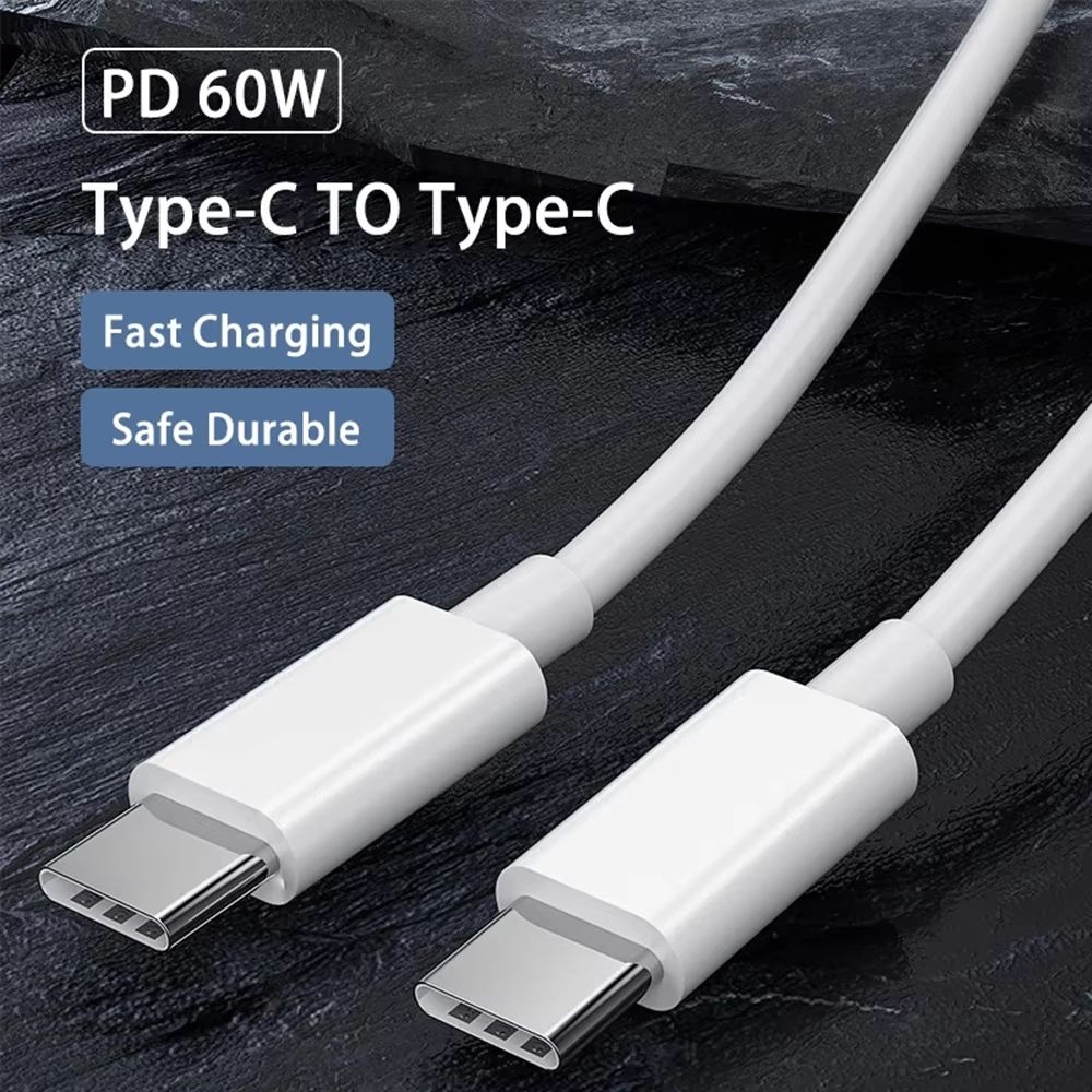 60W PD USB-C to USB-C Fast Charging and Data Cable 1 m/2 m/3 m for iPhone 15/15 Pro Samsung Huawei Xiaomi