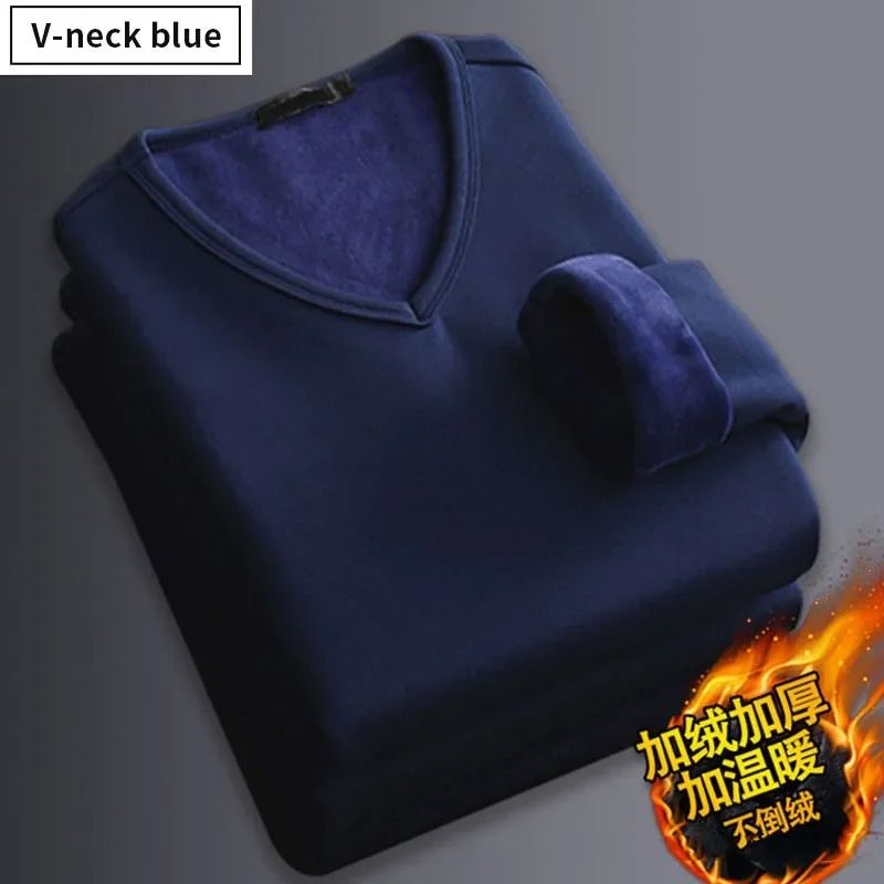 Men Plush Thermal Long Sleeve T Shirt Plus Velvet Fleece Lined Winter Base Layer Top