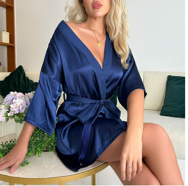 Silk Satin Women Wedding White Bride Robe, Sleeve Morning Gown, Loose Nightgown Kimono Bathrobe Sleepwear for Brides