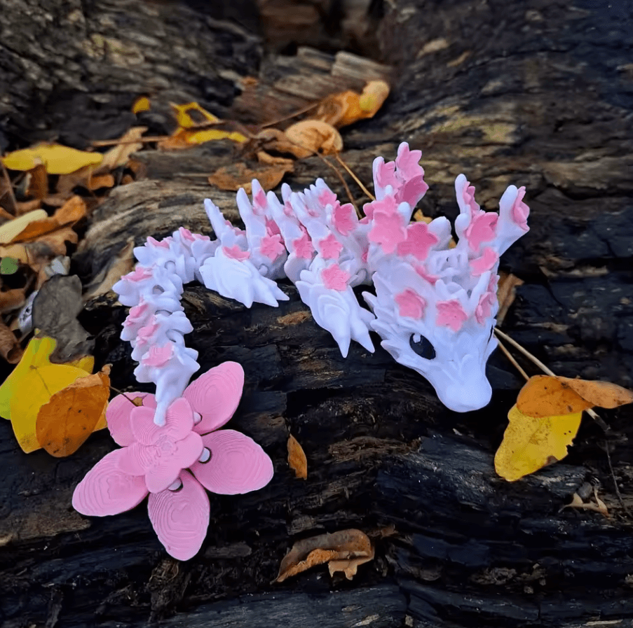 Vibrant 3D Printed Cherry Blossom Dragon Statue – Colorful Fantasy Figurine Decor