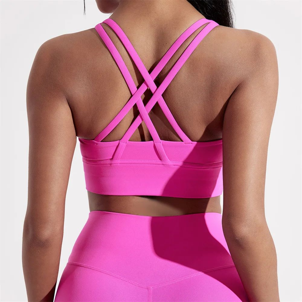Cross-Back High Impact Sports Bra for Women – Padded Seamless Yoga & Gym Support
