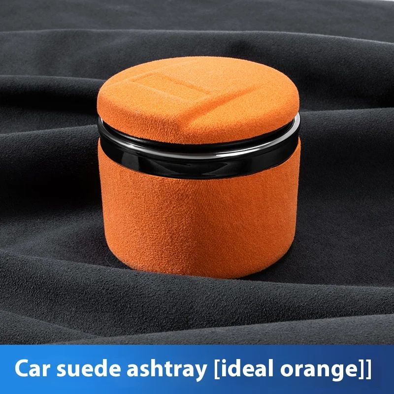 Luxury Suede Leather LED Car Ashtray With Ceramic Liner
