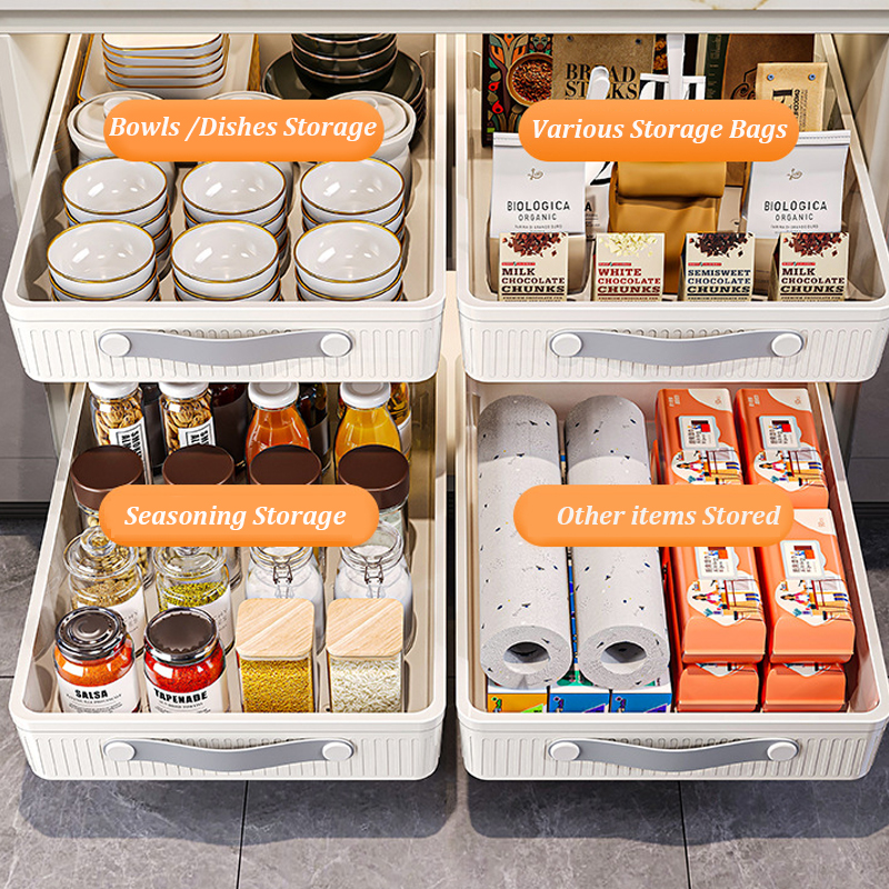Kitchen Sliding Drawer with Slide Rail, Pull Out Organizer Tray, Spice Storage Rack with Handle