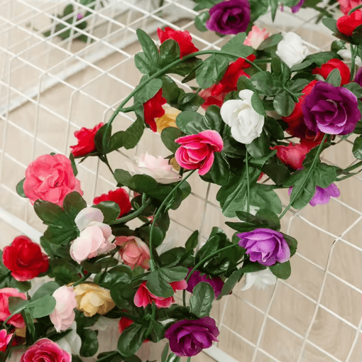 Artificial Rose Flower Vine 250cm Decorative Fake Floral Rattan for Home Wedding and Garden