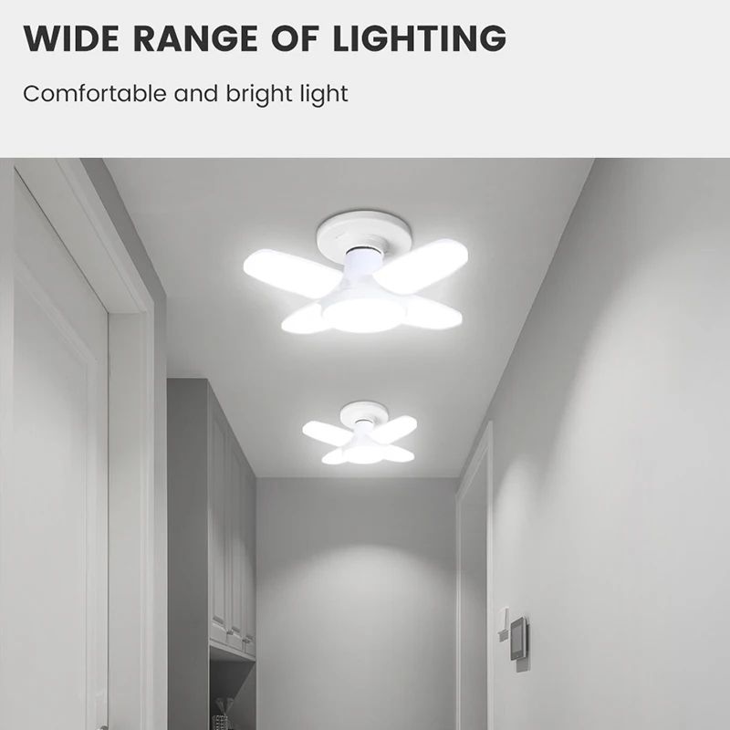 FlexBright Foldable LED Garage Light – E27 Fan-Blade Ceiling Bulb 6500K Daylight